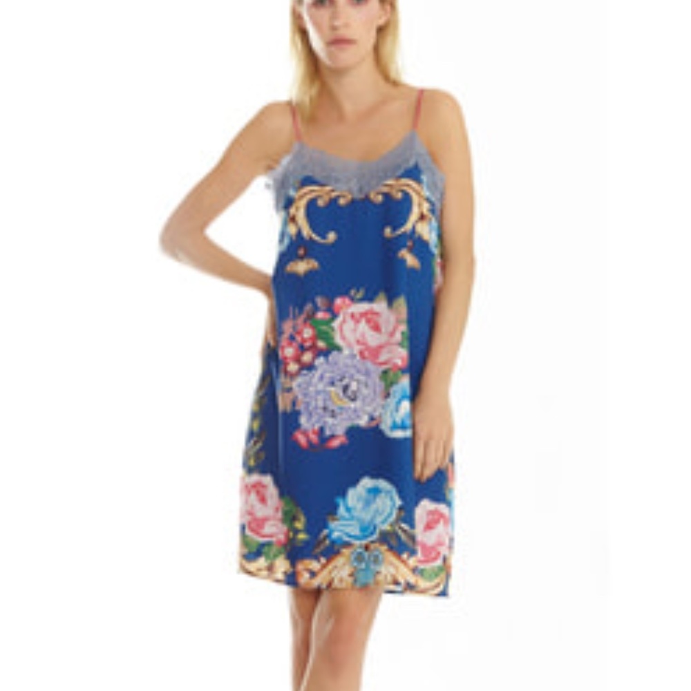 ARATTA INES MINI BLUE FLORAL SLIP DRESS S NWT